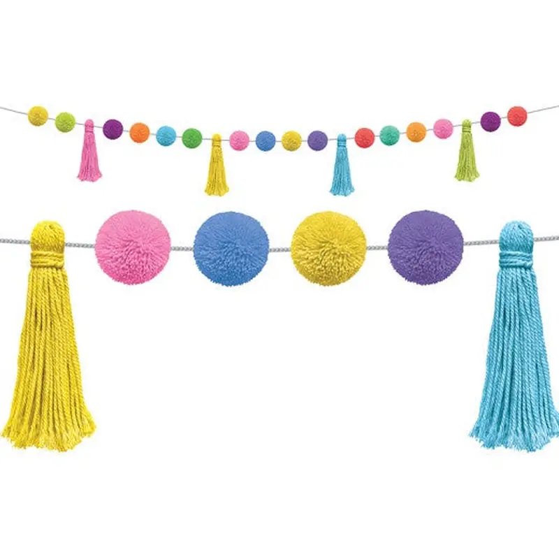 Colorful Pom-Poms and Tassels Garland 60in