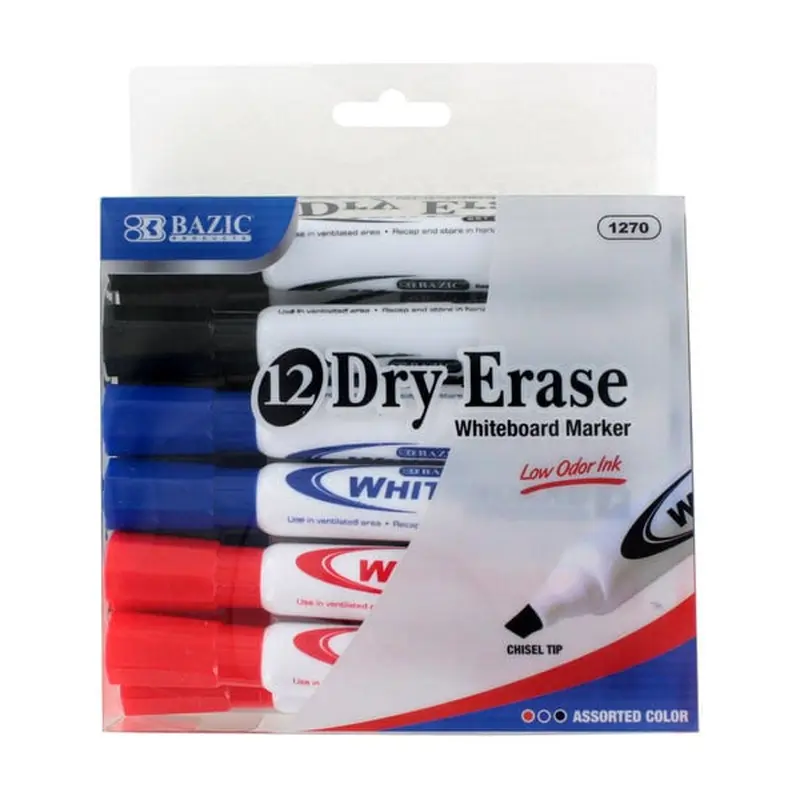 DRY ERASE MARKERS ASST CHISEL PQT.12
