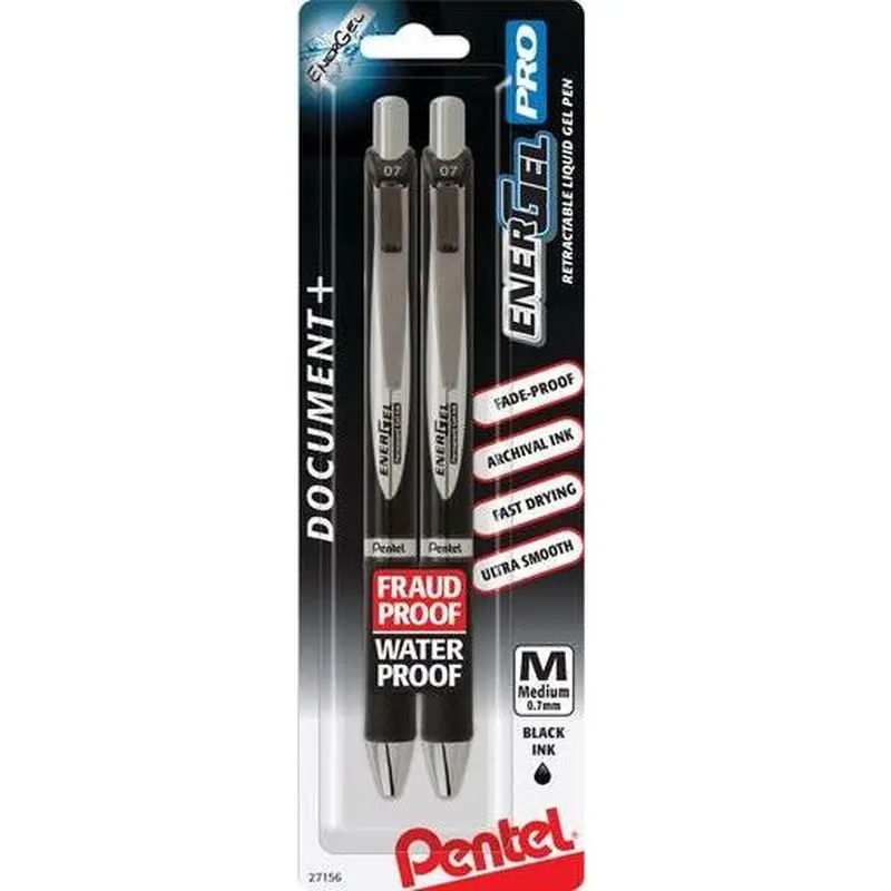 ENERGEL PRO PERMANENT GEL PEN .7 MEDIUM BLACK PQ.2