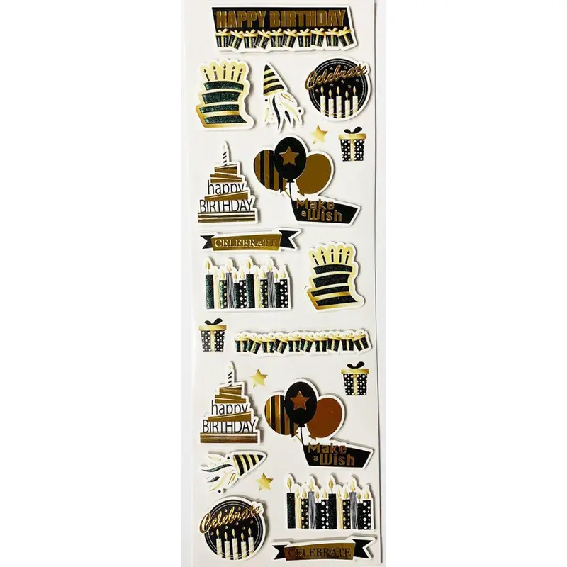 HAPPY BIRTHDAY 3D STICKER GOLD/BLACK 22 PC