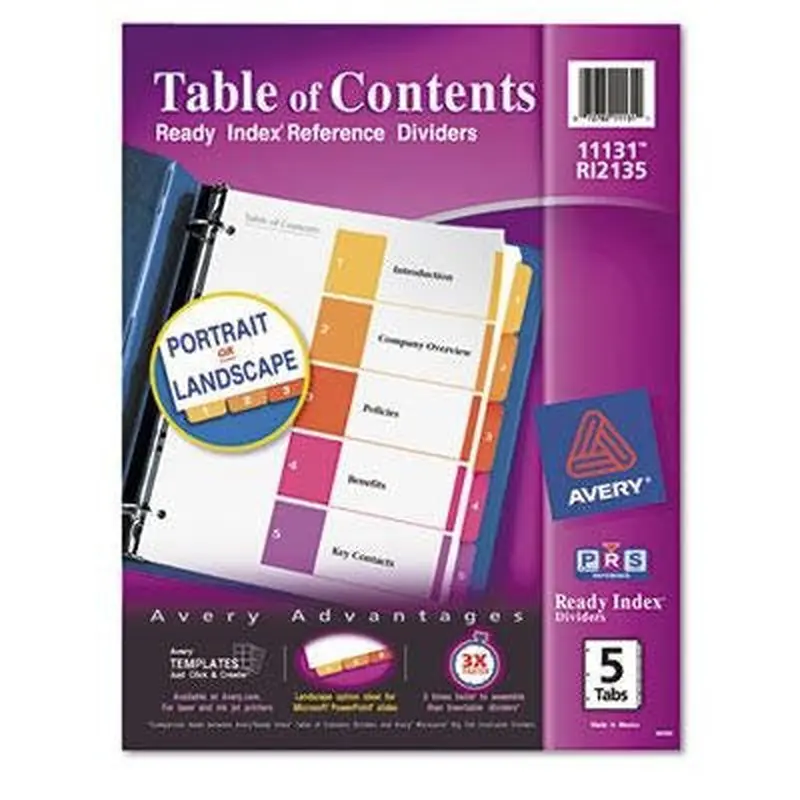 INDEX 1-5 BINDER DIVIDER MULTICOLOR TAB 1 SET