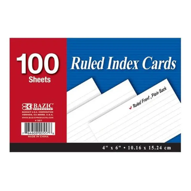 INDEX CARDS RULED WHITE 4" X 6" PQ.100