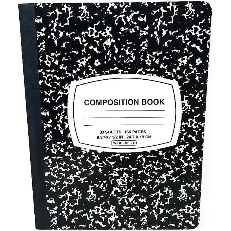 LIBRETA COSIDA MARMOLEADA NEGRA