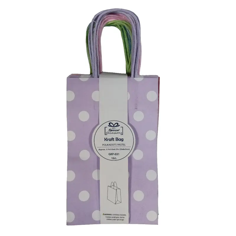 Medium Kraft Bag Polka Dots- 4 Pastel Color