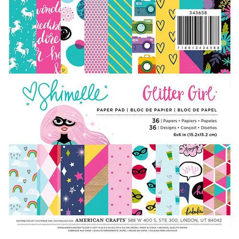 PAPER PAD GLITTER GIRL 6X6 36 SHEETS