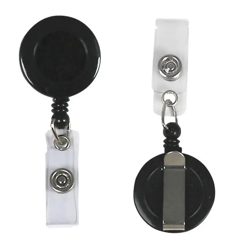 Retracting ID Card Reels, Black, Belt Clip with Snap-on ID Strap, 25/BX