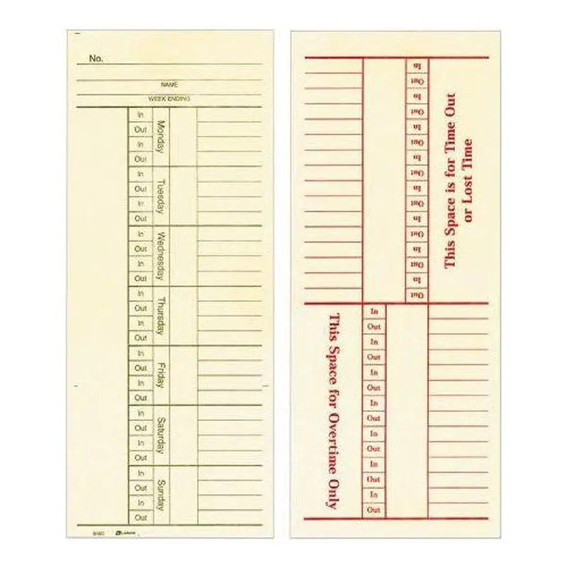 TIME CARD 2 SIDE NUMBER DAY