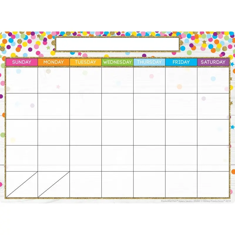 Ashley Smart Poly Dry Erase Chart Calendar Confetti Style 13" X 9.5" (ASH95305)