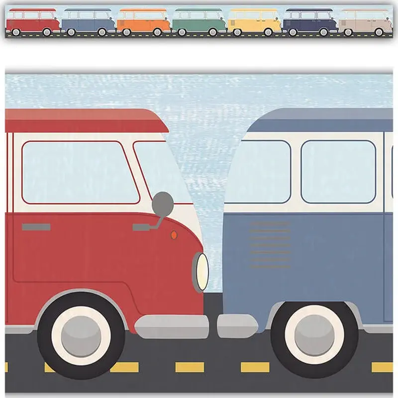 Teacher Created Resources Moving Mountains Road Trip Camper Vans Straight Border Trim (TCR 9233)