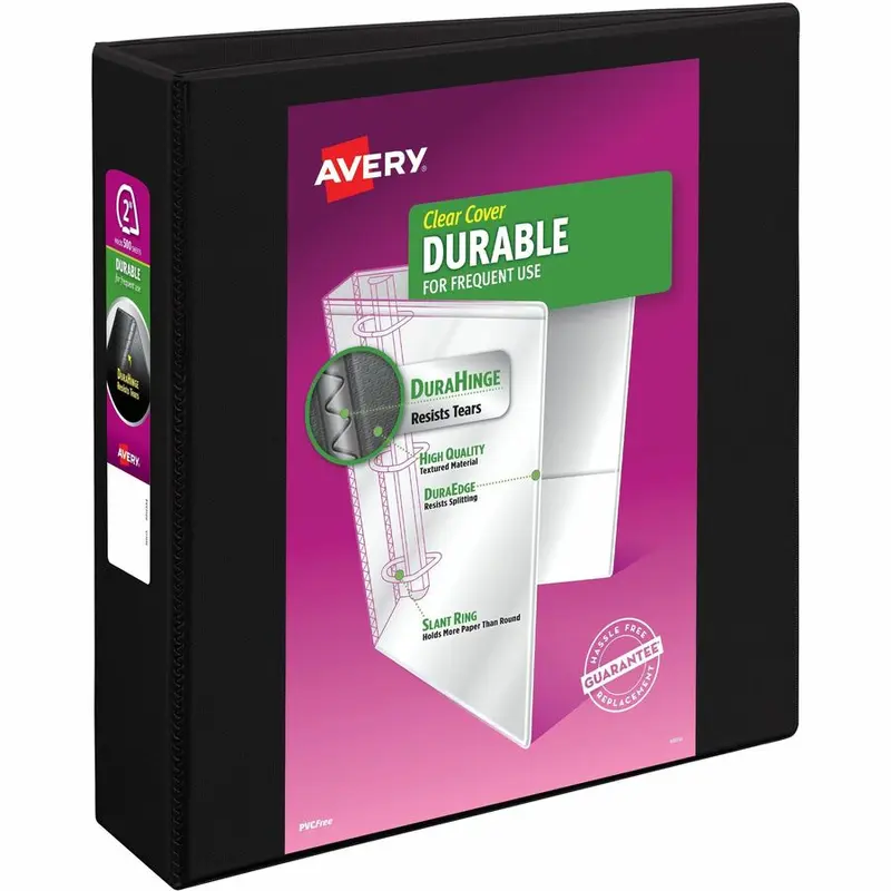 Avery Durable View Binder, 2" Slant Rings, 500-Sheet Capacity, DuraHinge, Black (AVE 17031)