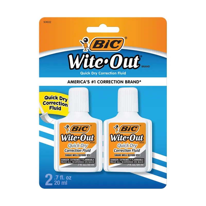 BIC Quick Dry Correct Fluid, White, 2 Pack (50602)