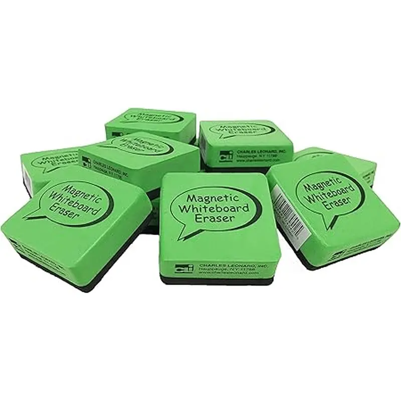 Charles Leonard Magnetic Whiteboard Eraser 12 Pack, 2"x 2" Green/Black (CHL 74542)