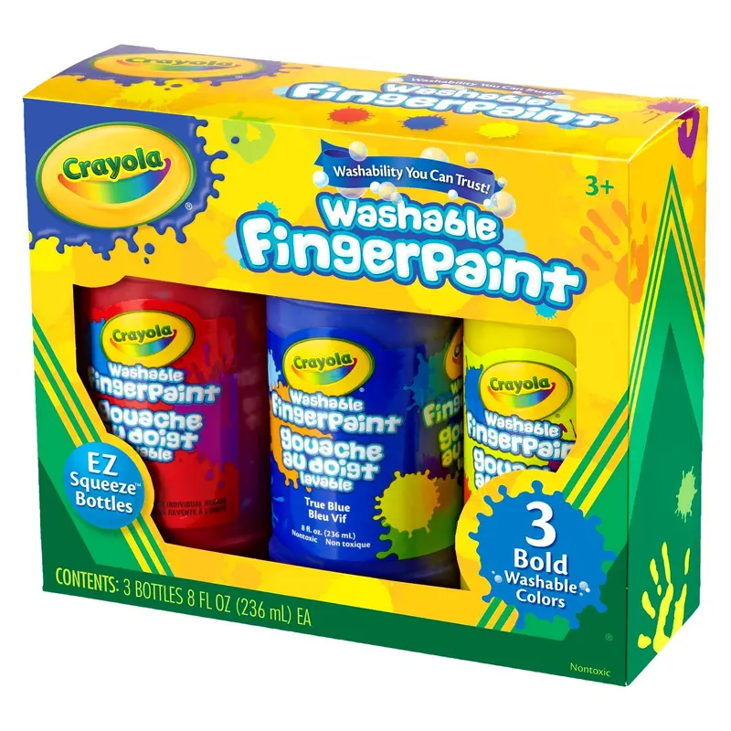 Crayola Washable Fingerpaints, 3 Count, 8 oz ea., Red, Blue Yellow (55-1310)