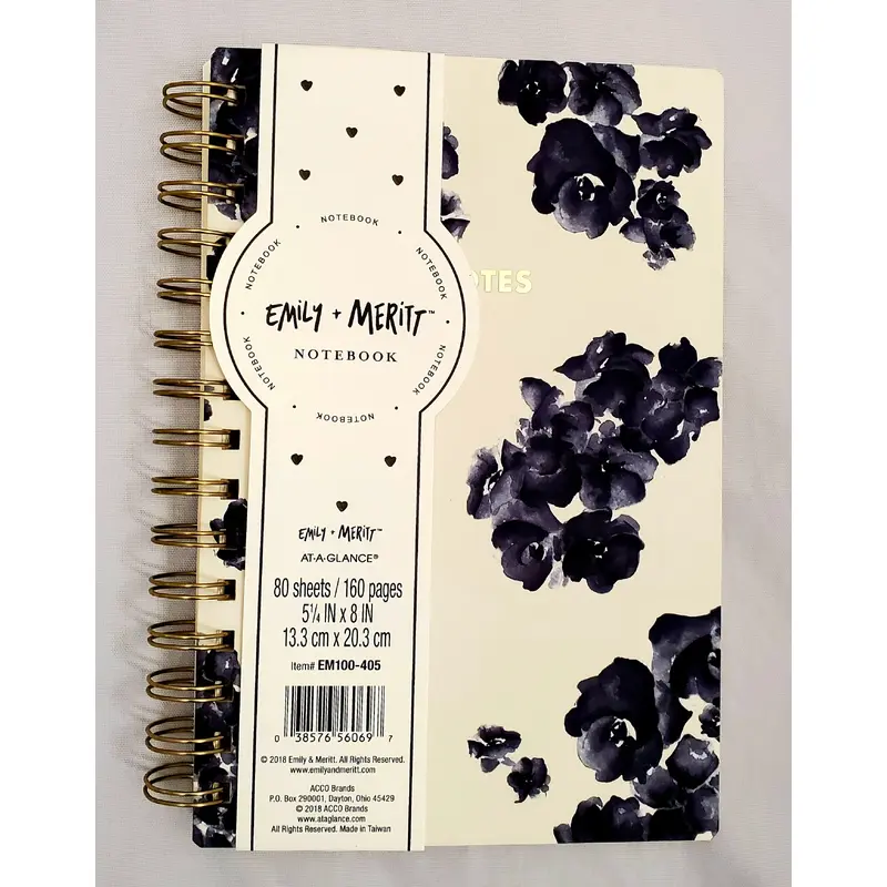 Emily   Meritt Notebook, Black Roses, 5.5" x 8.5" 80 Sheets Spiral (EM100-405)