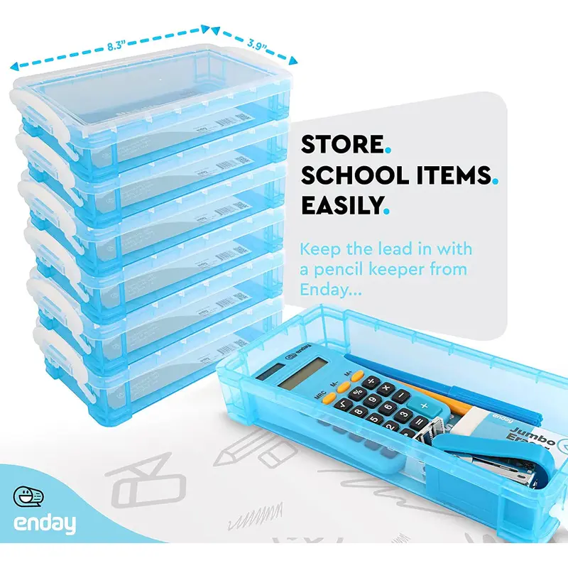 Enday Stackable Pencil Case Multipurpose Utility Box, Assorted ColorsBlue (0667)