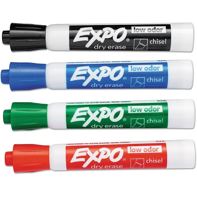 Expo Dry Erase Markers, 4 Pack, Low Odor Ink, Black, Red, Blue, Green (80074)