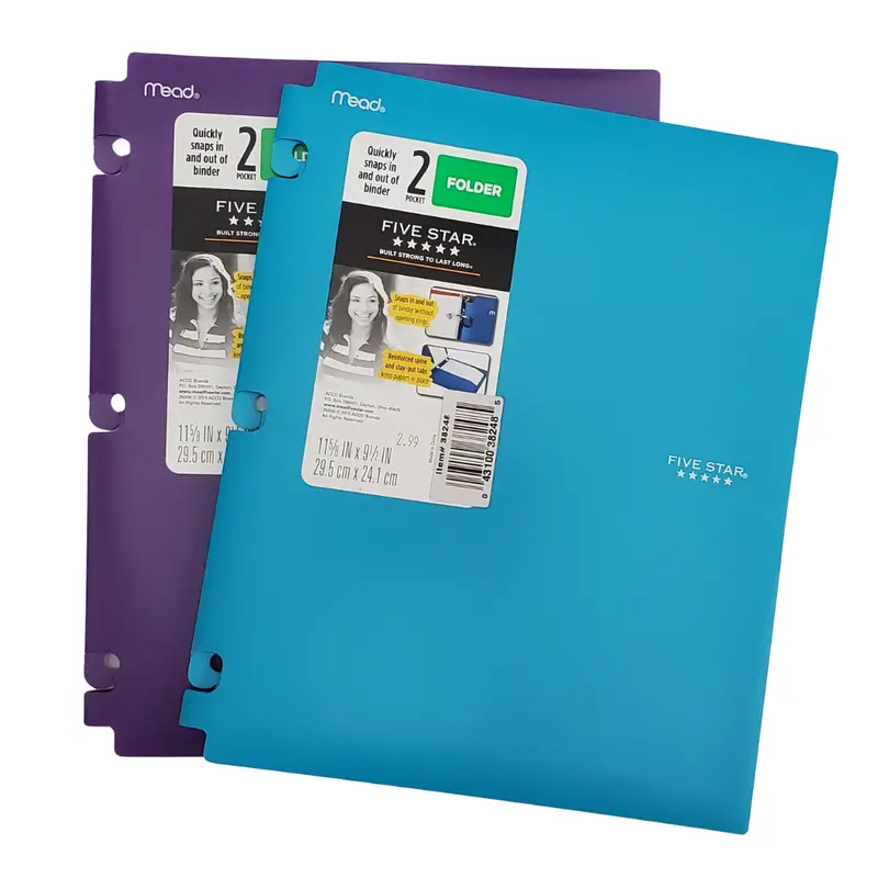 Five Star 2 Pocket Snap-In Plastic Folder, Assorted Colors (38248)(38250)Teal (38248)