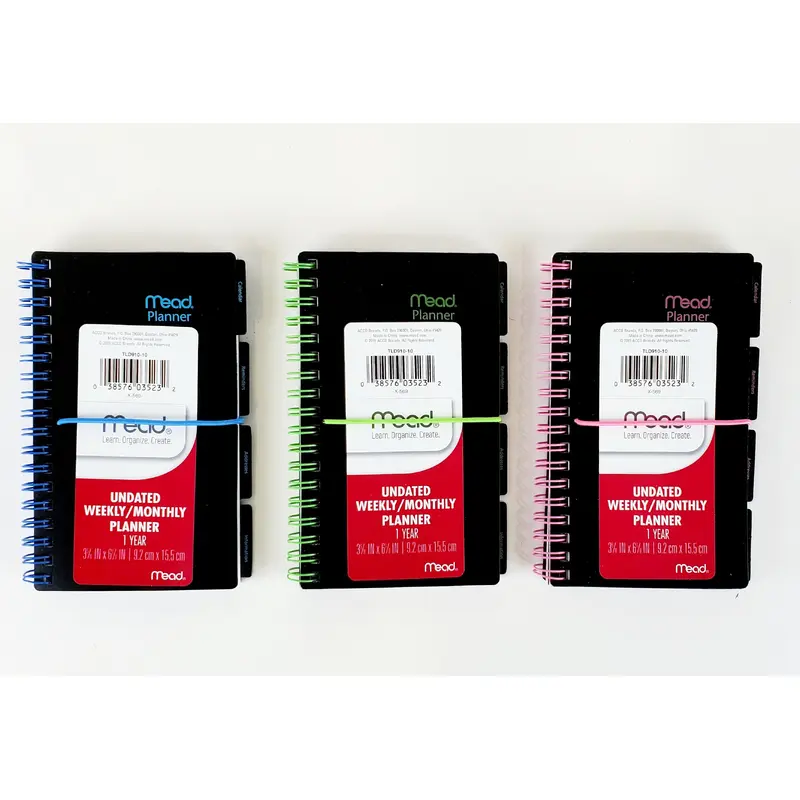 Mead 1 Year Undated Weekly/Monthly Pocket Planner, 3.5" x 6" (TLD910-10)Lime