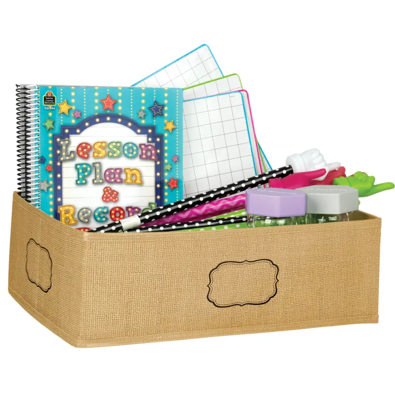 Teacher Created Burlap Foldable Storage Bin, 16" x 11" x 5" (TCR 20833)