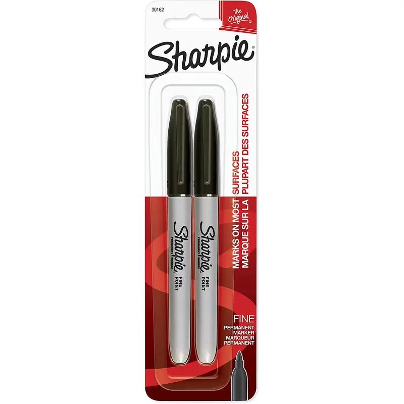 Sharpie Permanent Markers, Fine Point, Black, 2 Count (30162)