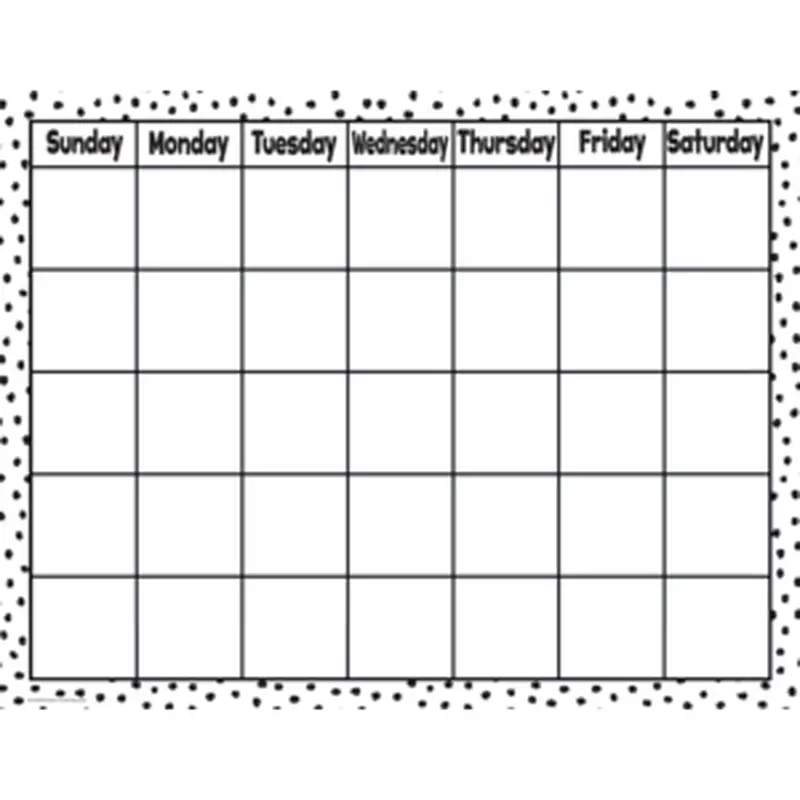 Teacher Created Black Painted Dots on White Calendar Chart (TCR 7080)