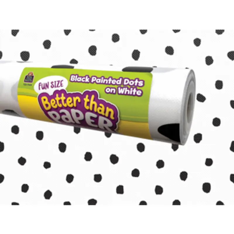 Teacher Created Fun Size Black Painted Dots on White Better Than Paper Bulletin Board Roll, 18" x 12' (TCR 77419)