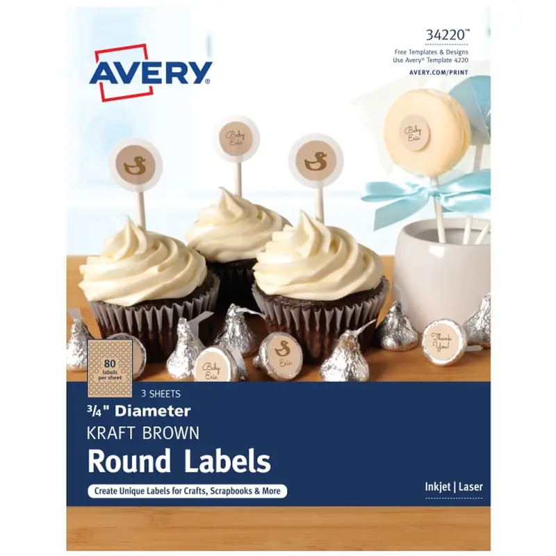 Avery Round Labels, Print to the Edge, Kraft Brown,  Diameter, Pack of 240 (34220)
