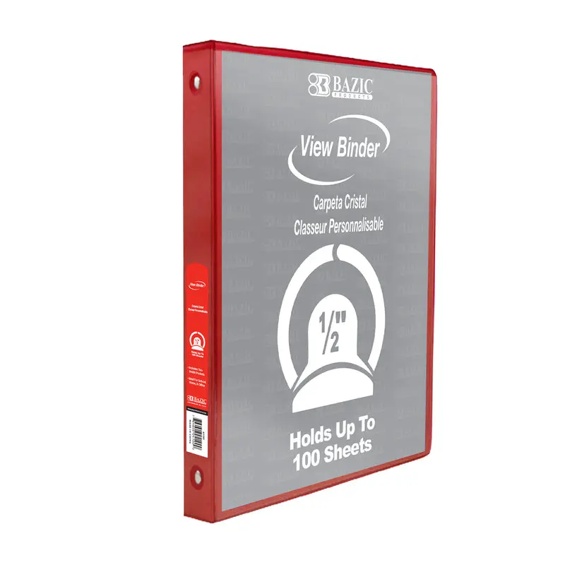 BAZIC 1/2" RED 3-RING VIEW BINDER W/2-POCKETS