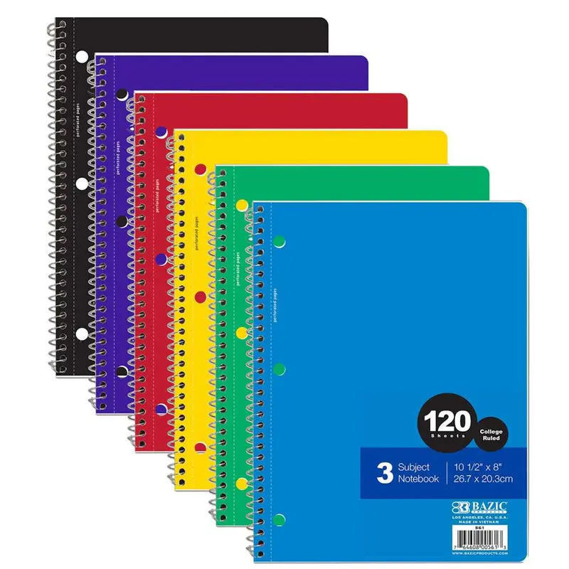 BAZIC C/R 120CT 3-SUBJECT SPIRAL NOTEBOOK