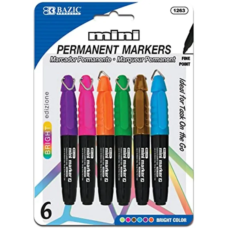 BAZIC FINE POINT PERMANENT MARKER (5/PK) - GN/PK/BE/OE/YW