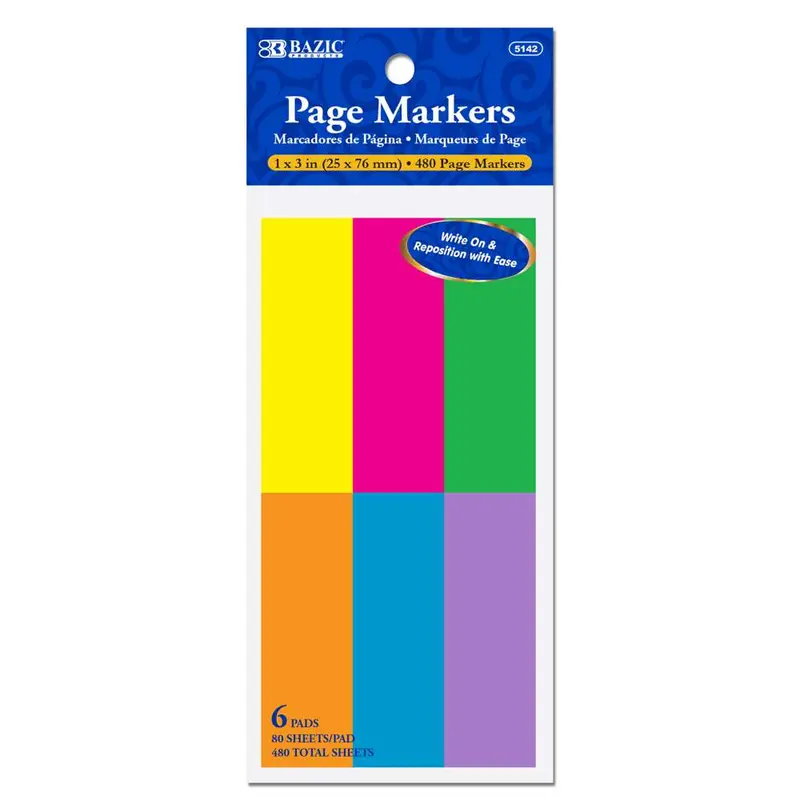 BAZIC Flag Neon Page Markers 1" X 3" 80 Ct. (6/Pack)