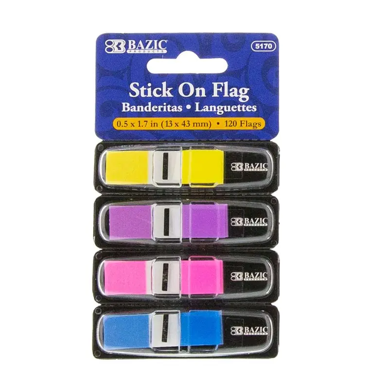 BAZIC Flags Neon Color Coding w/ Dispenser 0.5" x 1.7" 30 Ct. (4/Pack)