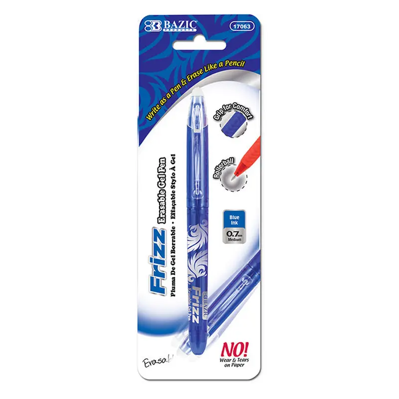 BAZIC FRIZZ BLUE ERASABLE GEL PEN WITH GRIP