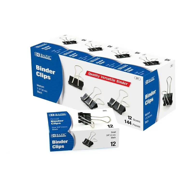 BAZIC Medium 1 -1/4 (32mm) Black Binder Clip (12/Pack)