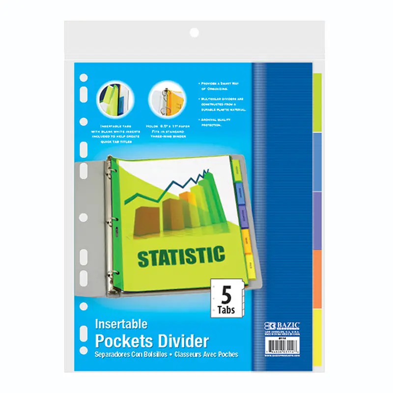 BAZIC Pockets Dividers w/ 5-Insertable Color Tabs