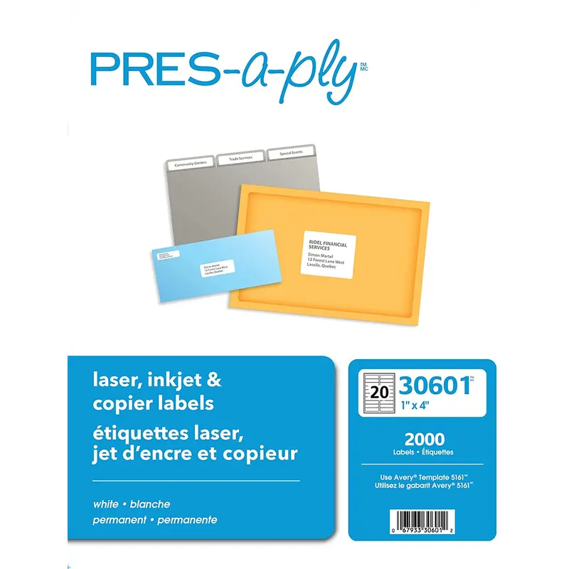 PRES-a-ply Laser Labels, 1 x 4 Inch, White, 2000 Count (30601)