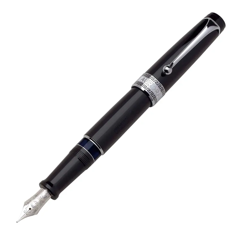 Aurora Optima Auroloide Fountain Pen - Black - Chrome TrimExtra-Fine