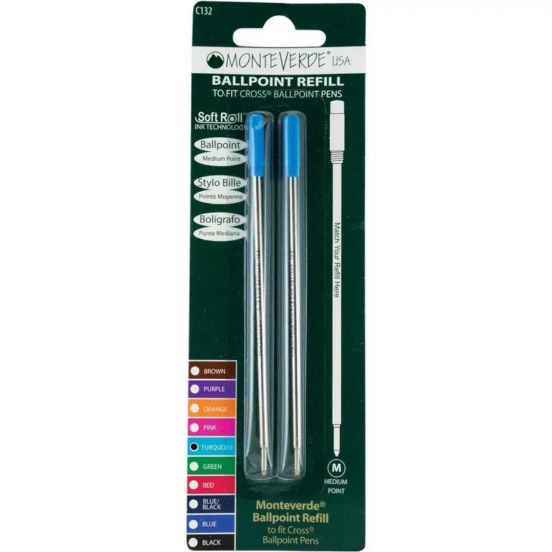 Cross Ballpoint Refills by Monteverde USA - Turquoise Medium (2 ea)