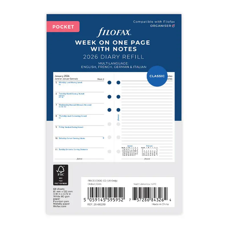 Filofax 2026 Pocket Week on One Page with Notes Planner