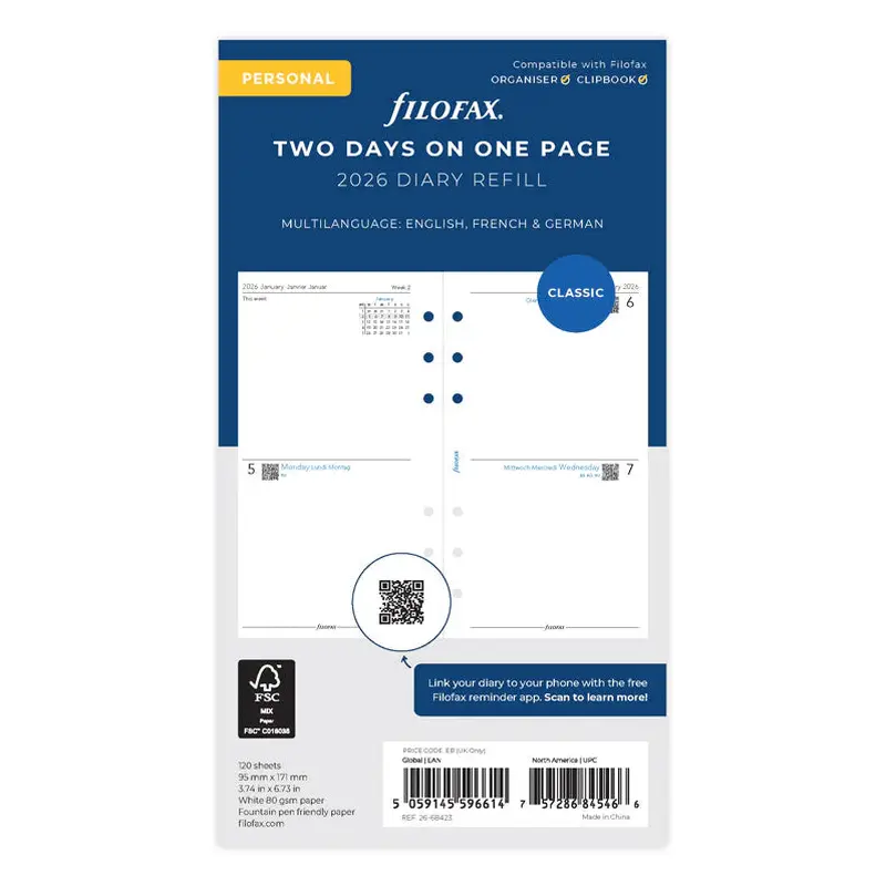 Filofax 2026 Two Days on One Page Diary Planner - Multilanguage