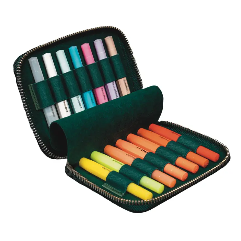 Galen Leather 14 Slot Collector Pen Case for Kaweco Pens - Crazy Horse Forest Green