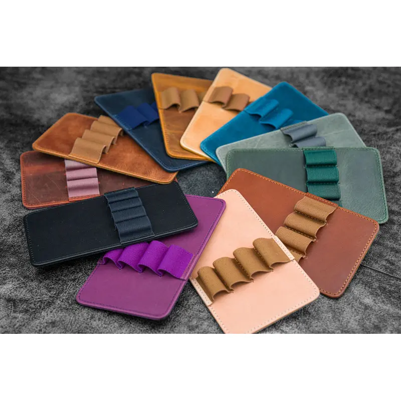 Galen Leather 4 Slot Replacement Pen Holder - Crazy Horse Ocean Blue