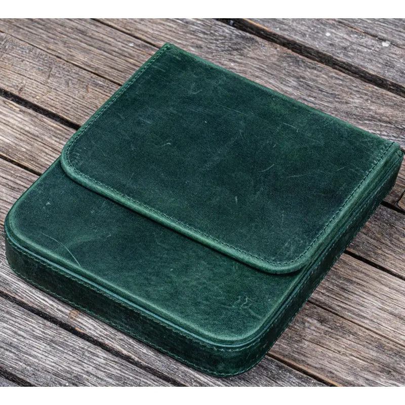 Galen Leather 6 Slot Magnum Opus Pen Case - Crazy Forest Green (with Removable Tray)