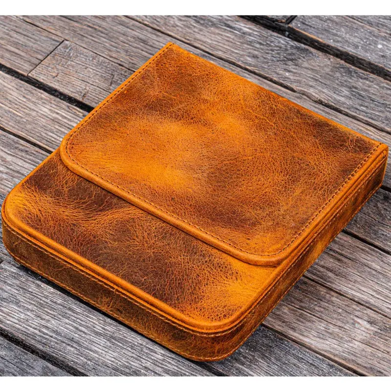 Galen Leather 6 Slot Magnum Opus Pen Case - Crazy Horse Brown (with Removable Tray)