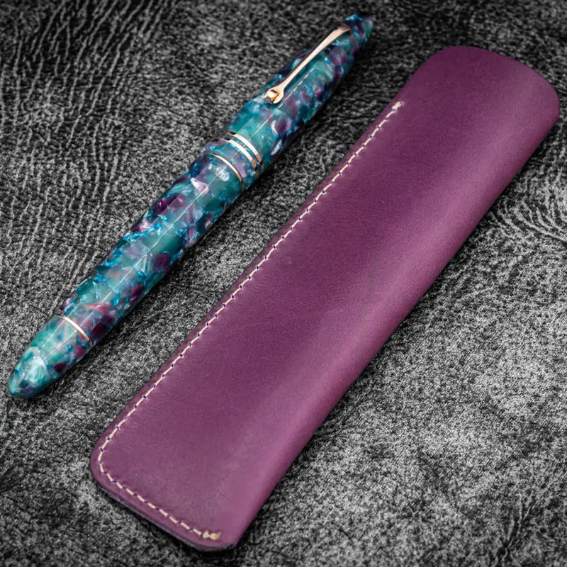 Galen Leather Single Fountain Pen Sleeve - Purple