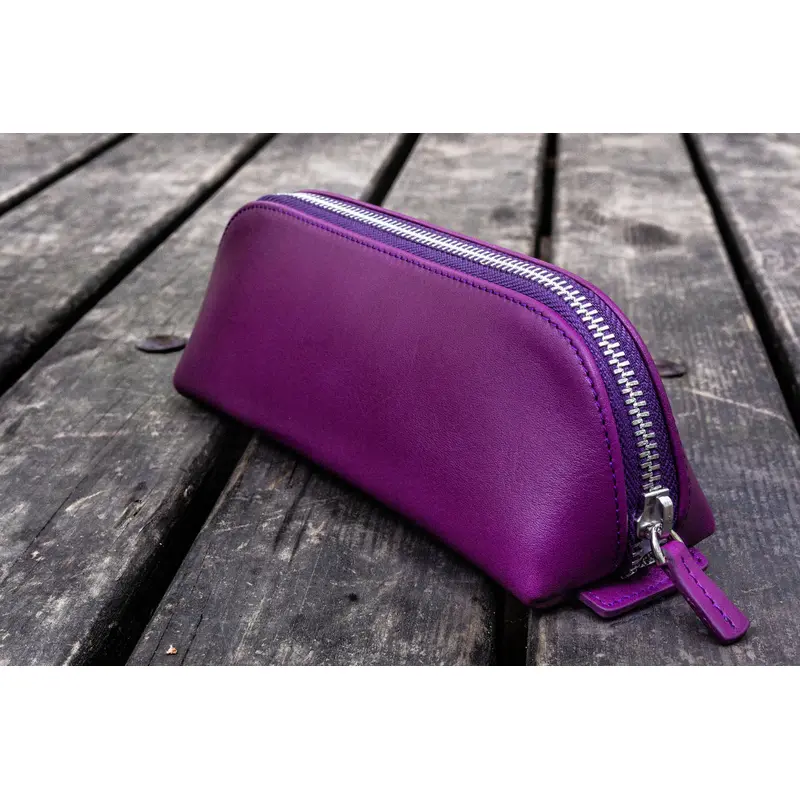Galen Leather XLarge Pencil Case - Purple (Zippered)