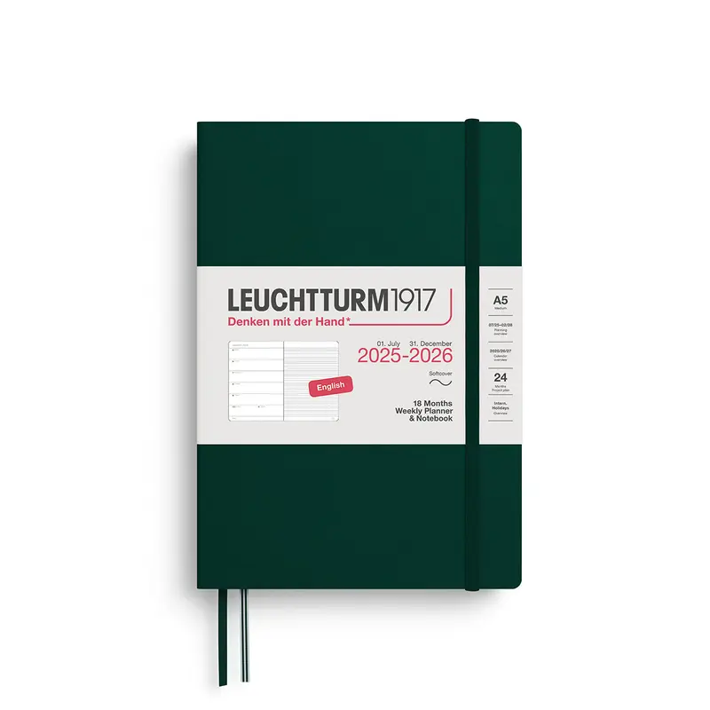 Leuchtturm1917 2025-2026 A5 Softcover 18 Month Weekly Planner & Notebook - Forest Green