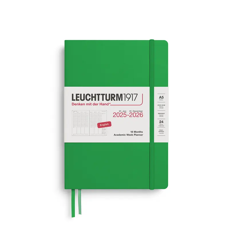 Leuchtturm1917 2025-2026 Academic 18 Months A5 Medium Hardcover Week Planner - Spring Leaf