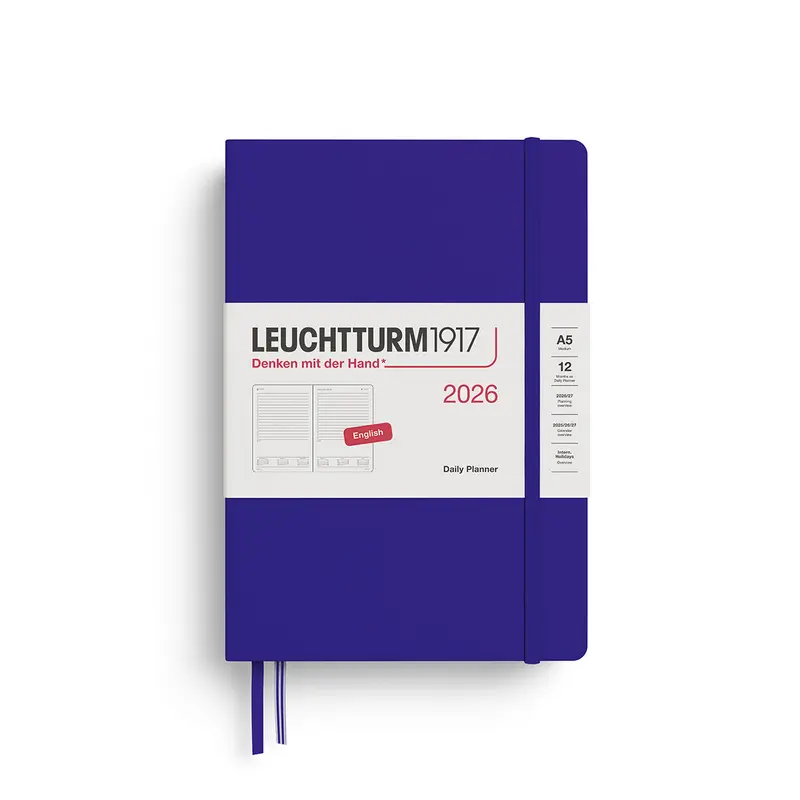 Leuchtturm1917 2026 A5 Medium Hardcover Daily Planner - Ink