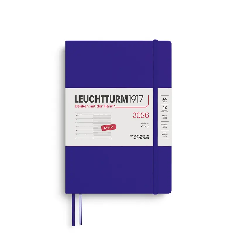 Leuchtturm1917 2026 A5 Medium Softcover Weekly Planner and Notebook - Ink
